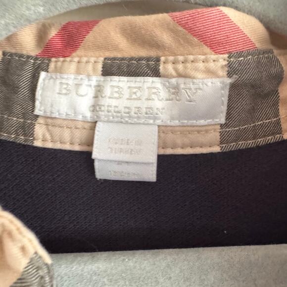 Burberry Children's Navy Blue Button Polo Shirt Plaid Collar Kids Size 4 - Picture 2 of 8